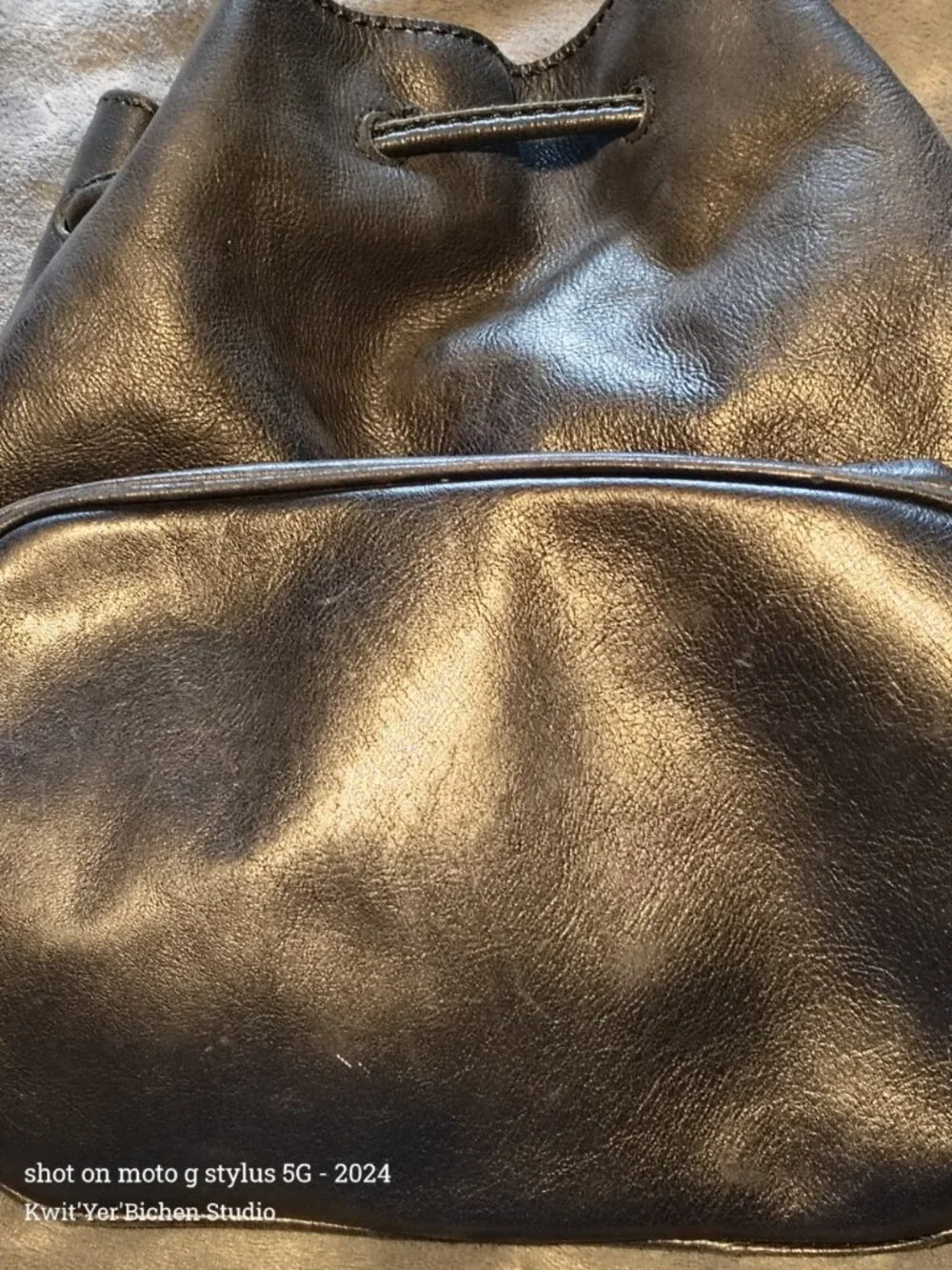 Fossil Leather Bucket Drawstring bag